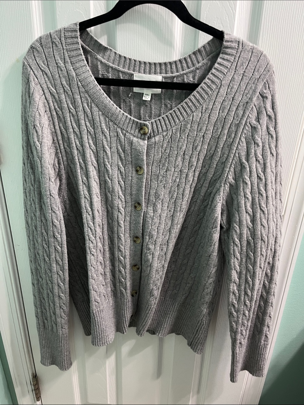 Classic Cable-Knit Button Cardigan in Light Gray